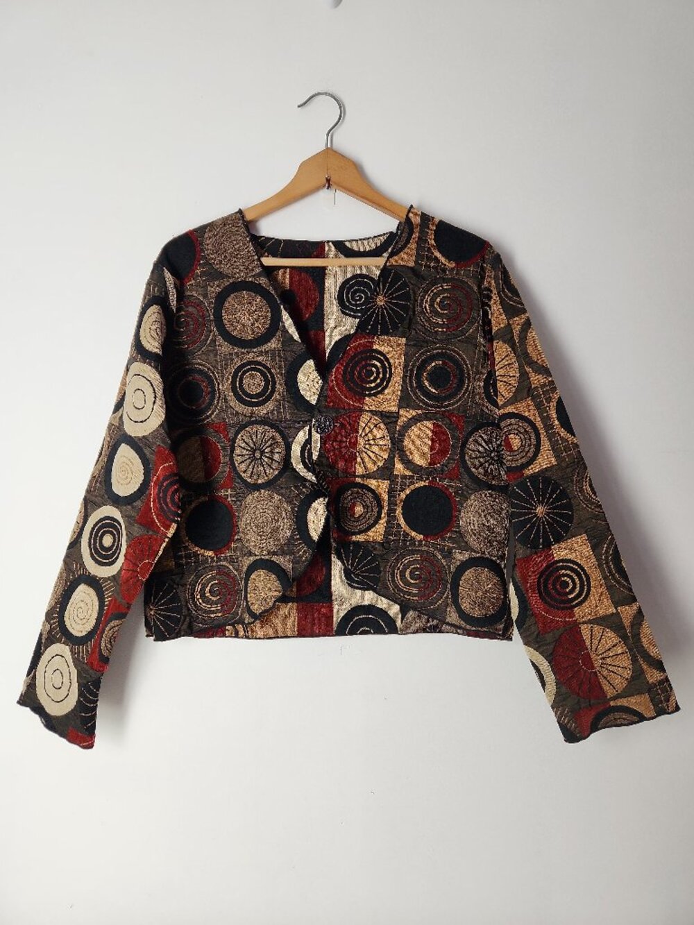 Winding River Wearable Art Reversible Jacket abstract tapestry sz Large L crop
